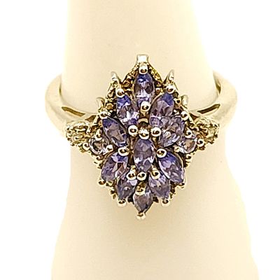 Sterling Silver Amethyst Cluster Ring (Size 7),  Chain (18") &amp; Pendant Set