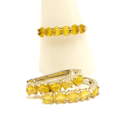 Sterling Silver Yellow Opal Earring &amp; Ring (Size 10) Set