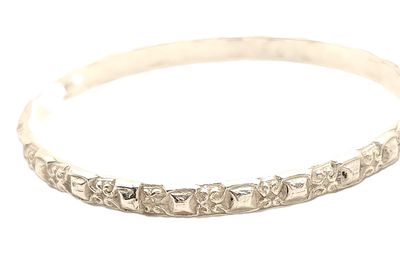 Sterling Silver Textured Block-Filigree Bangle Bracelet