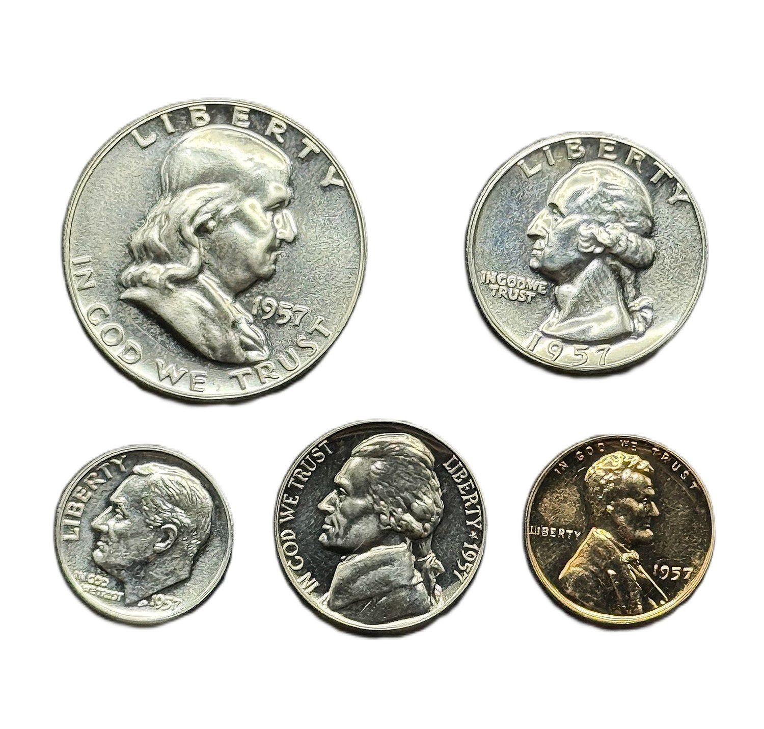 1957 US Proof Set 5 Coins Uncirculated- Not in Original Packaging