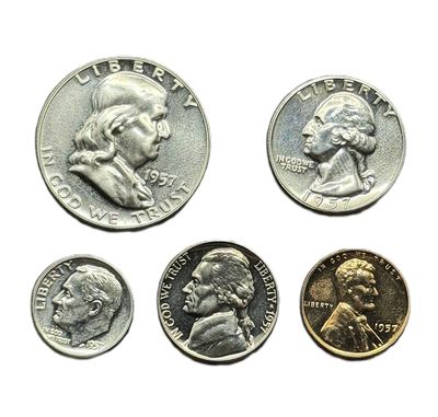 1957 US Proof Set 5 Coins Uncirculated- Not in Original Packaging
