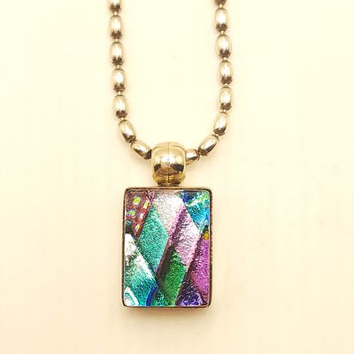 Sterling Silver Confetti Dichroic Glass Pendant on Ball Chain- Size: 15"