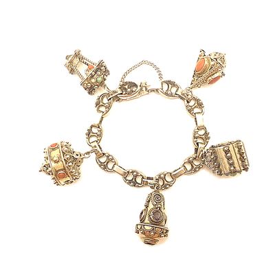 Sterling Silver Vintage Italian Etruscan Revival Charm Bracelet- Size: 7"