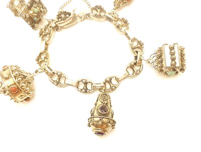 Sterling Silver Vintage Italian Etruscan Revival Charm Bracelet- Size: 7"