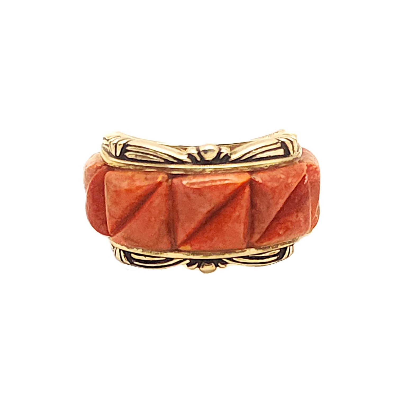 Sterling Silver Triangle Cobblestone Coral Ring- Size: 8