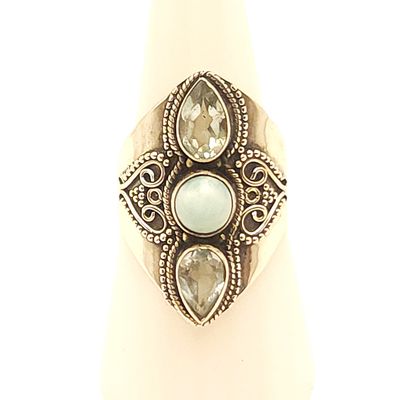 Sterling Silver 3 Blue Stone Ring- Size: 8