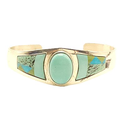 Sterling Silver Turquoise Inlaid 3/4 Cuff Bracelet