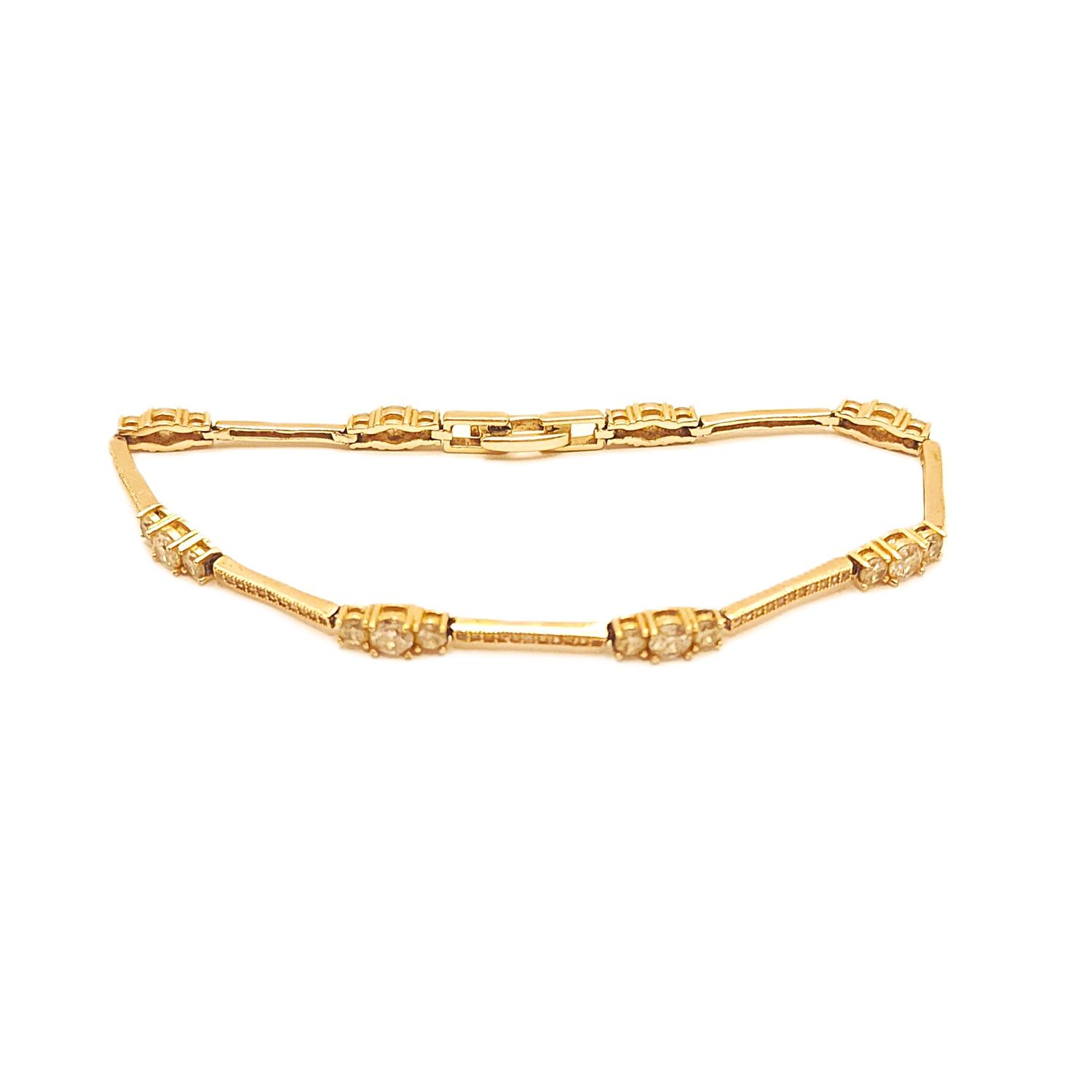 Sterling Silver Three Stone Link Tennis Bracelet- Size: 8"