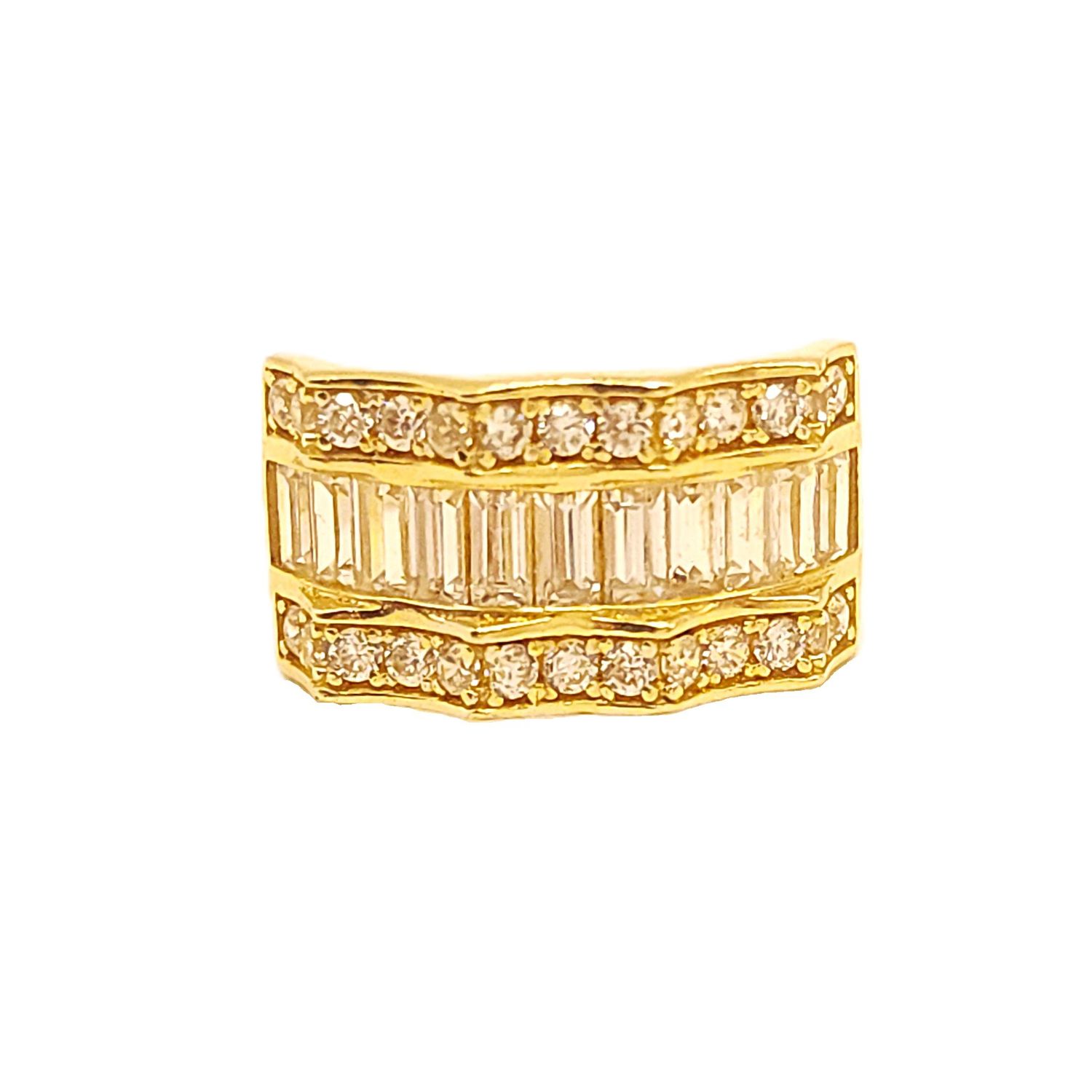10k Gold Baguette &amp; Round Clear Stone Ring- Size: 8
