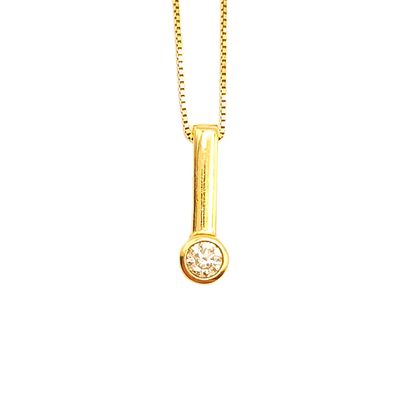 14k Gold Diamond Solitare Pendant on 14k Gold Box Chain- Size: 18"
