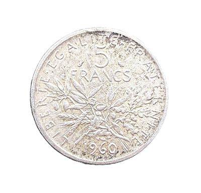 1960 France Silver 5 Francs Semeuse Coin