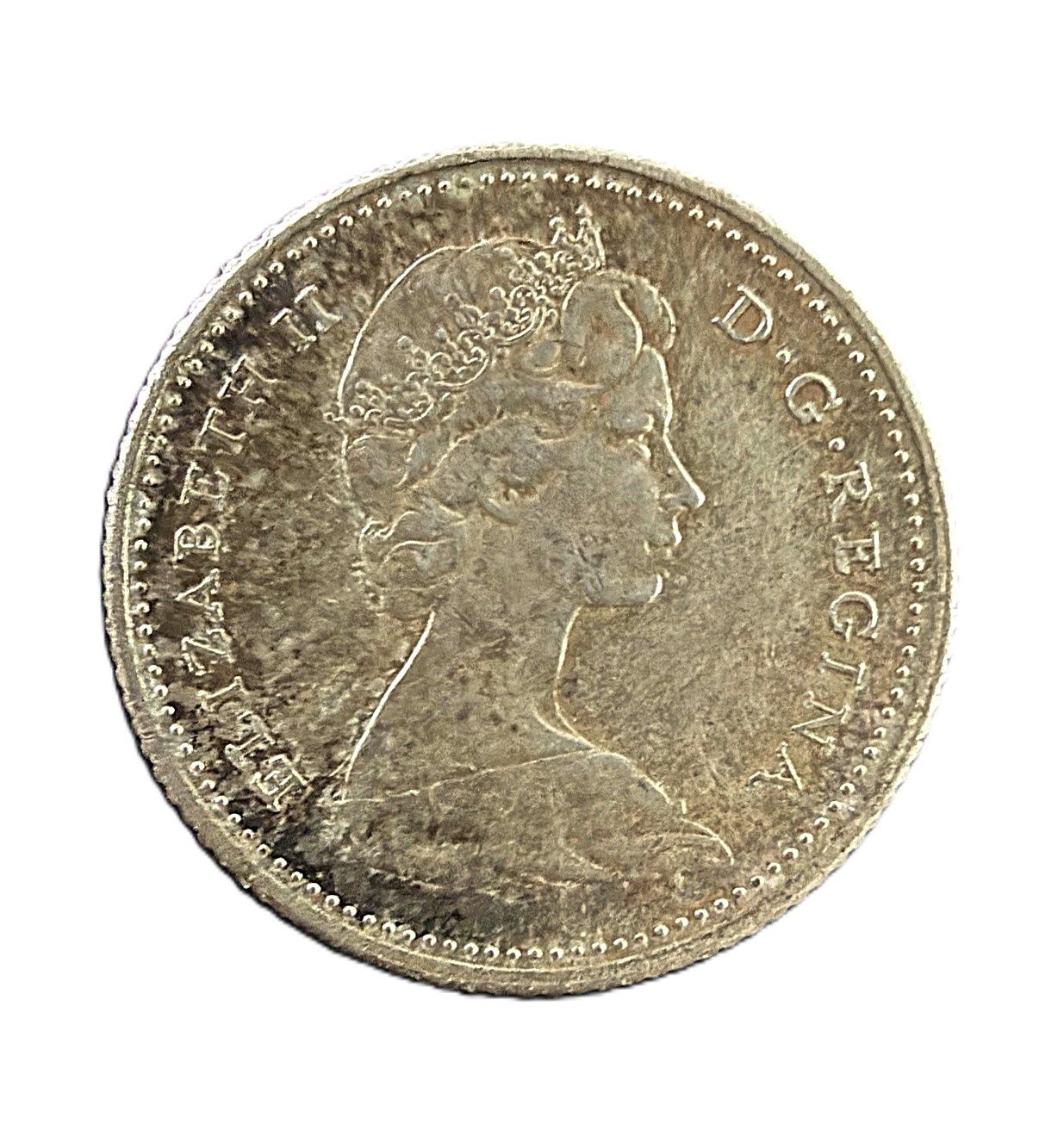 1965 Canadian Silver Dime - 10 Cents Elizabeth II Bluenose Schooner Circulated Coin