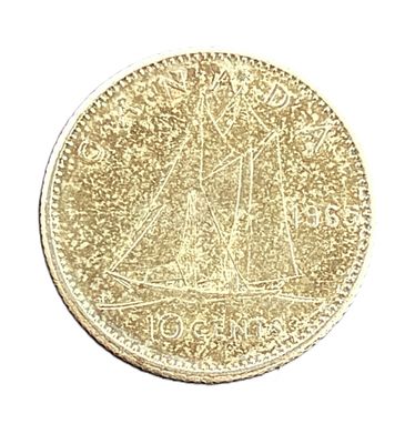 1965 Canadian Silver Dime 10 Cents Elizabeth II Bluenose Schooner Circulated Coin