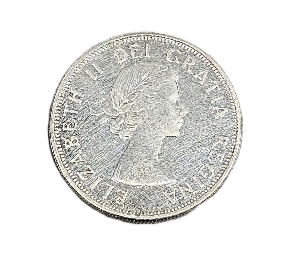 1962 Canadian Silver 50 Cents Half Dollar Coin - Queen Elizabeth II Coat of Arms