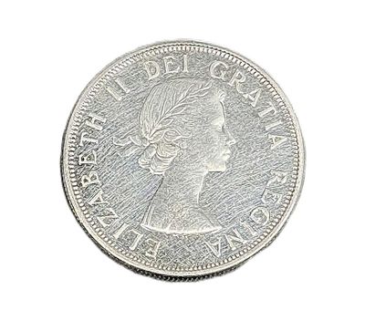 1962 Canadian Silver 50 Cents Half Dollar Coin - Queen Elizabeth II Coat of Arms