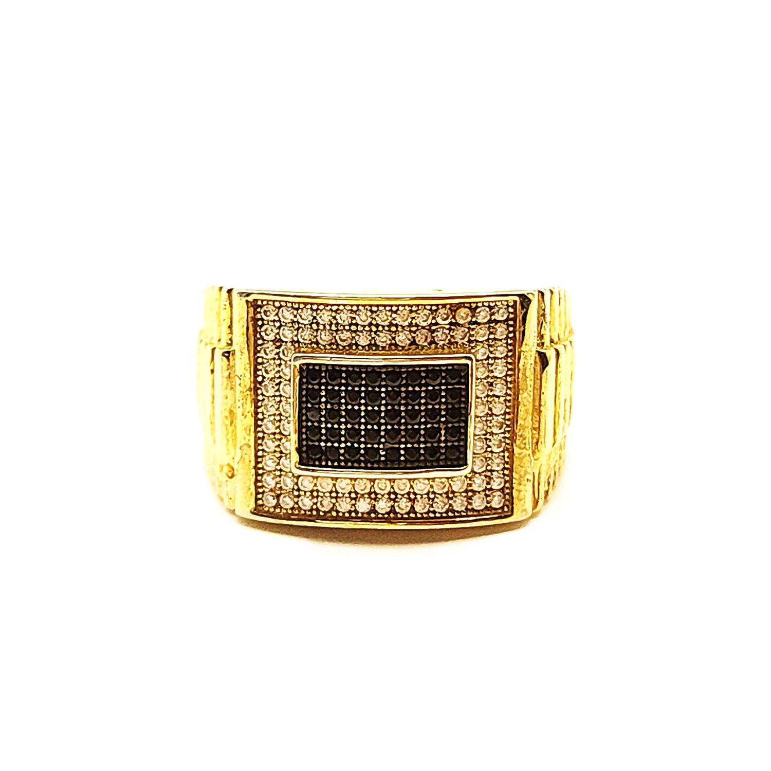 Sterling Silver Goldtone Black &amp; Clear Stone Ring- Size: 9