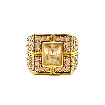 Sterling Silver Goldtone Clear Stone Ring- Size: 10