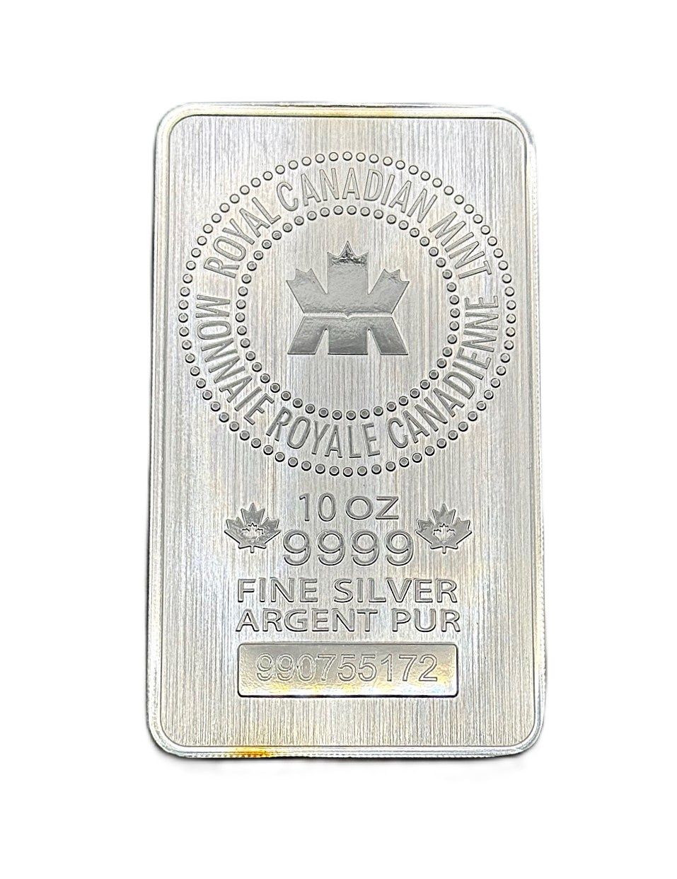 10 oz- Royal Canadian Mint- .9999 Fine- Silver Bar Serialized Bullion