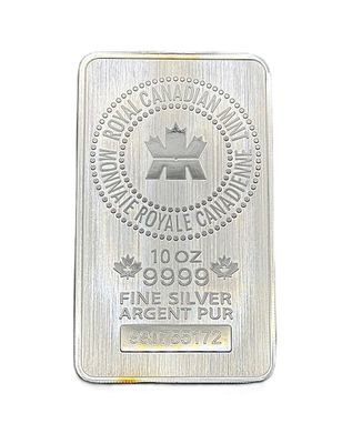 10 oz- Royal Canadian Mint- .9999 Fine- Silver Bar Serialized Bullion