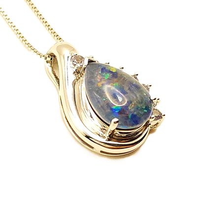 Sterling Silver Teardrop Black Opal Pendant on Sterling Silver Chain- Size: 18-20"