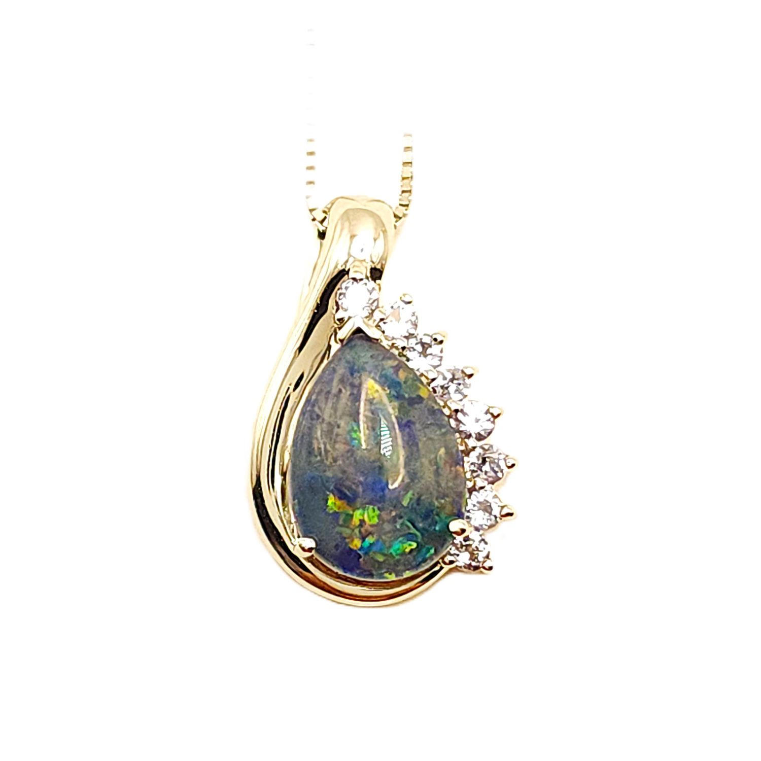 Sterling Silver Teardrop Black Opal Pendant on Sterling Silver Chain- Size: 18-20"