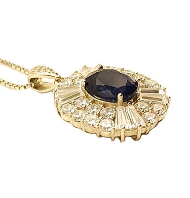Sterling Silver Blue Tanzanite &amp; Clear Topaz Starburst Pendant on SS Chain- Size: 18"