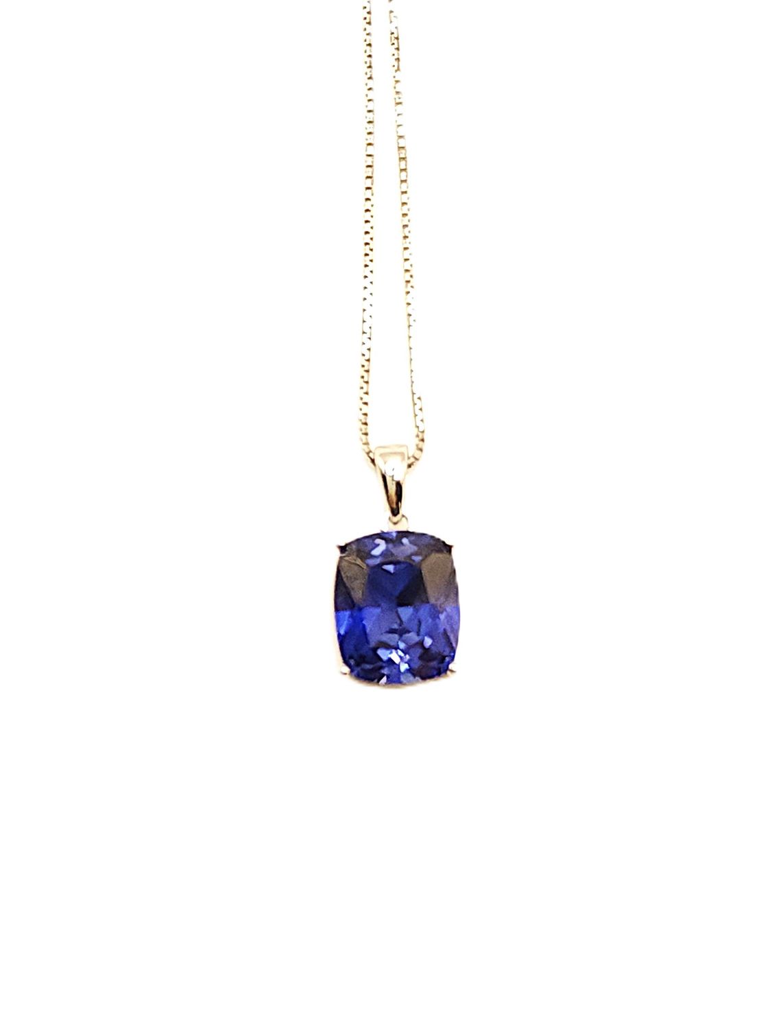 Sterling Silver Sapphire on Sterling Silver Box Chain- Size: 18-20"