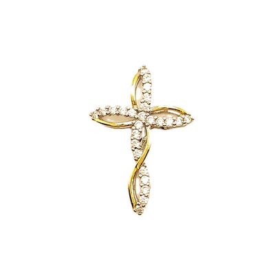 Sterling Silver with Goldtone Accents Clear Stone Cross Pendant