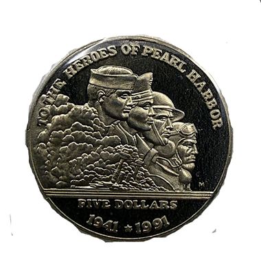 1991 Marshall Islands $5 Heroes of Pearl Harbor Commemorative Coin BU