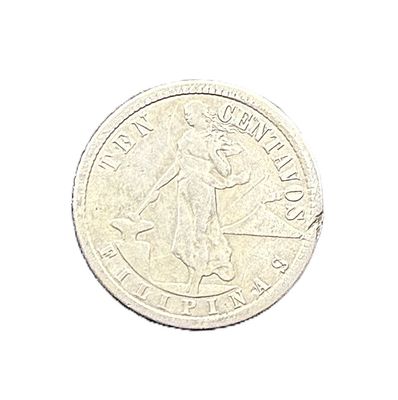1921 Philippines 10 Centavos Silver Coin - US Territorial Issue