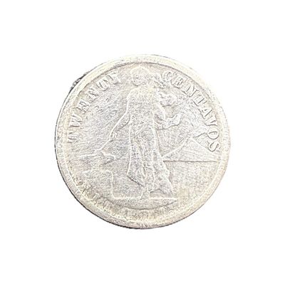 1920 Philippines 20 Centavos Silver Coin