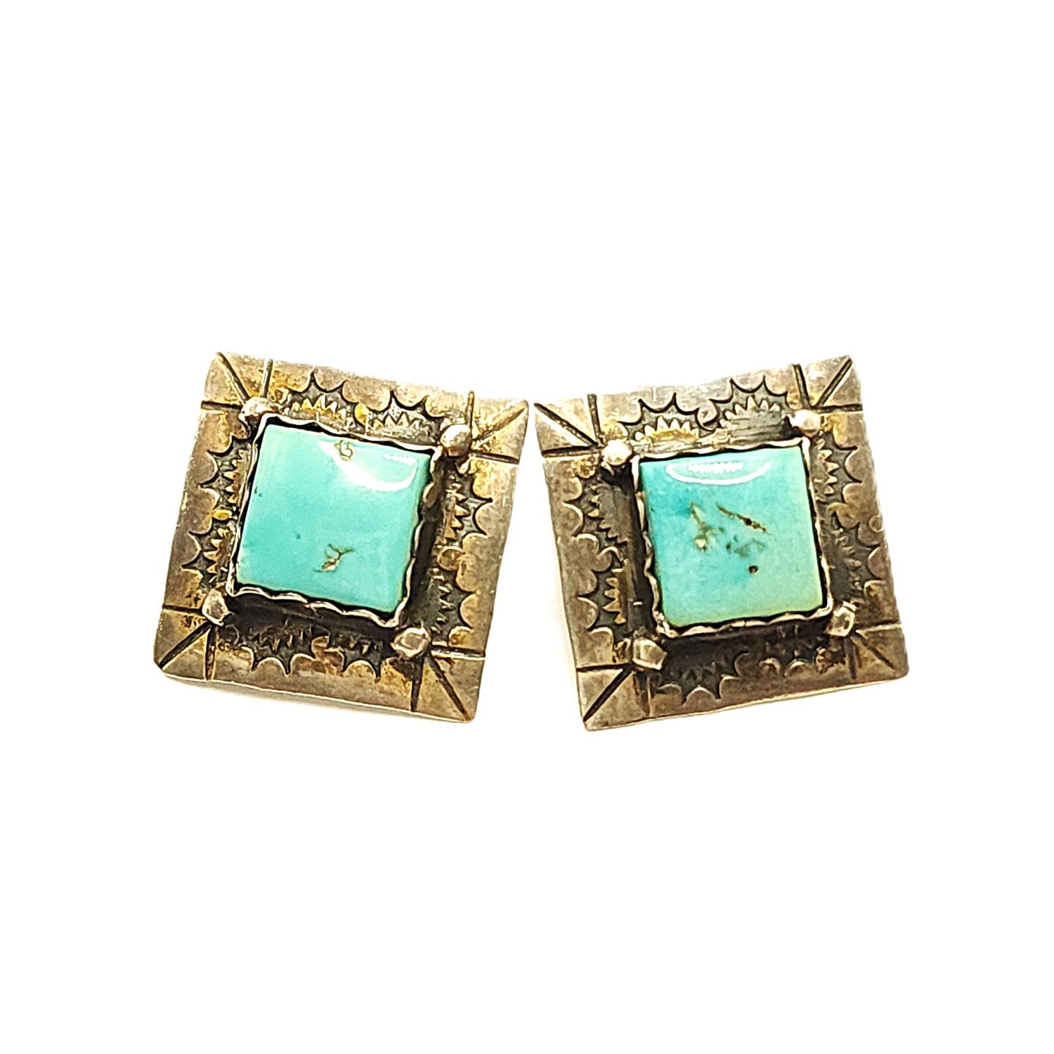 Vintage Native American Sterling Silver Turquoise Stud Earrings