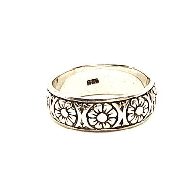 Sterling Silver Floral Band- Size: 7