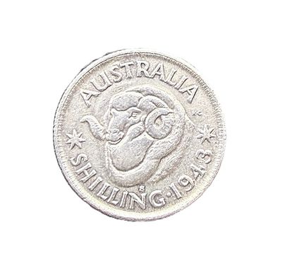 1943-S Australia Silver Shilling George VI Merino Ram