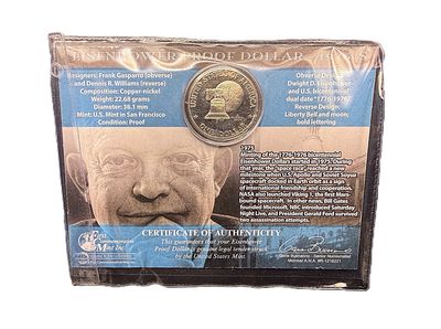 1976-S Eisenhower Bicentennial Dollar Clad Proof Type 1 San Francisco Mint Collectible in Display