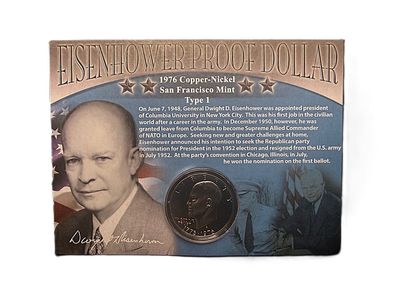 1976-S Eisenhower Bicentennial Dollar Clad Proof Type 1 San Francisco Mint Collectible in Display