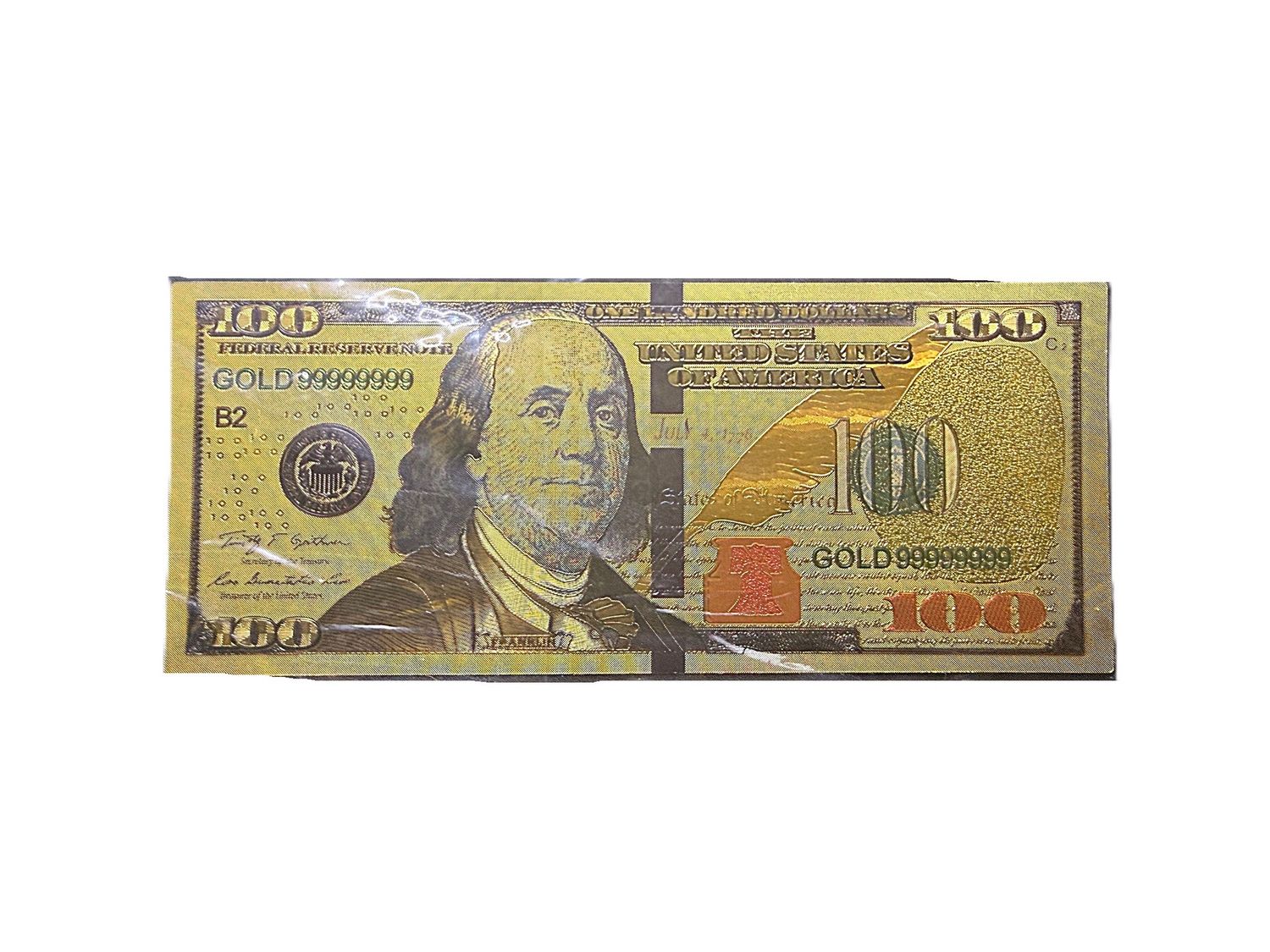 24K Gold Plated $100 Benjamin Franklin Novelty Banknote Collectible