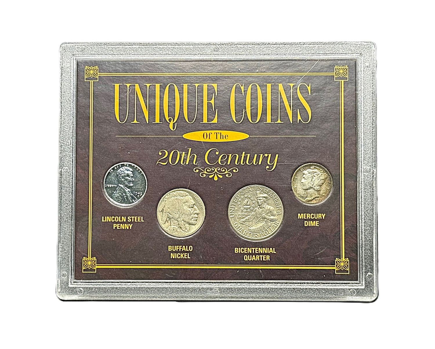 Unique 20th Century U.S. Coins Collection Set - 1943-D Steel Penny, 1936 Buffalo Nickel, 1976 Bicentennial Quarter, 1945 Mercury Dime