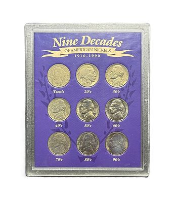 Nine Decades of American Nickels Collection Set 1910-1990
