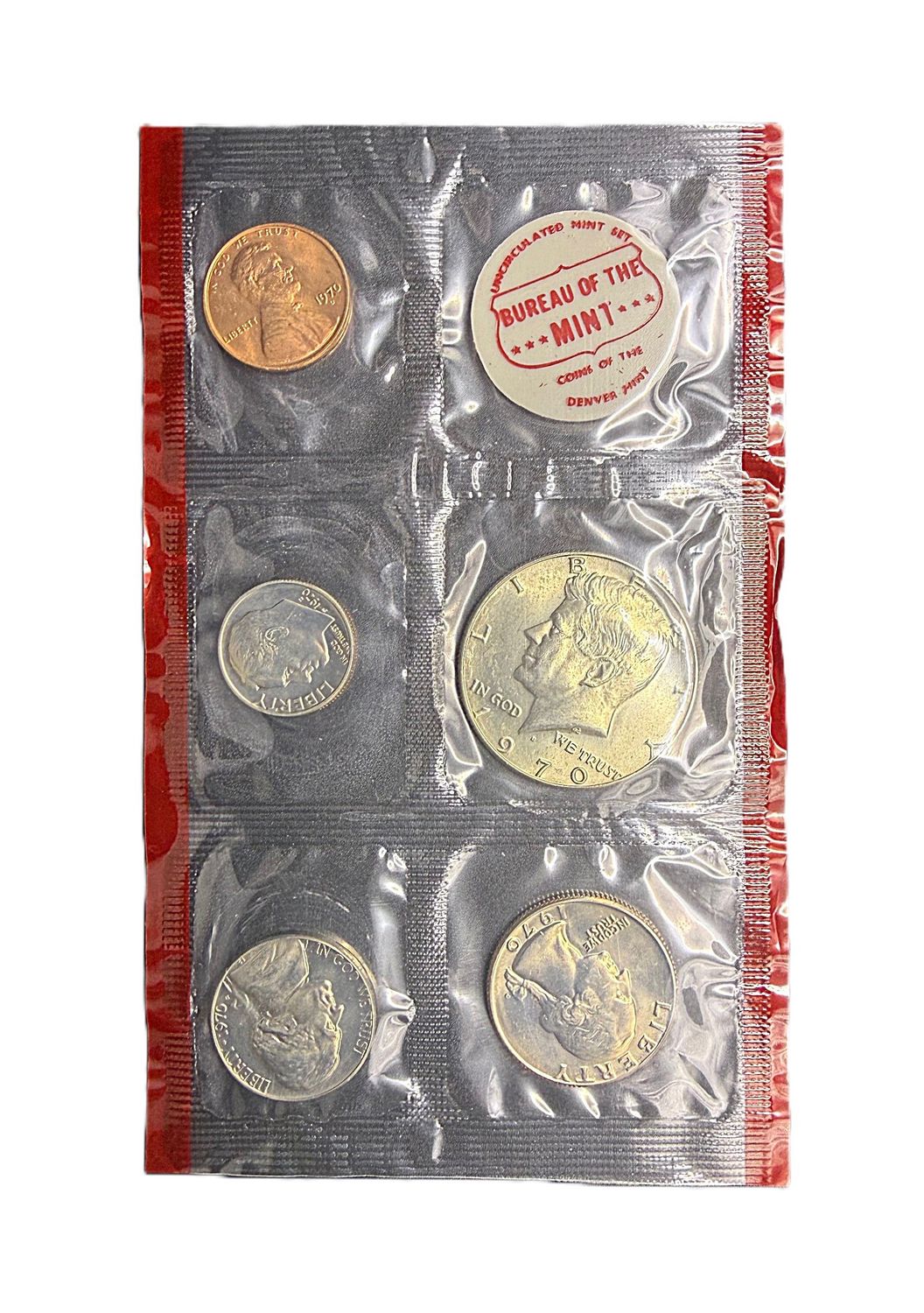 1970-D United States Uncirculated Mint Set - Original Government Packaging with Scarce 40% Silver Kennedy Half Dollar