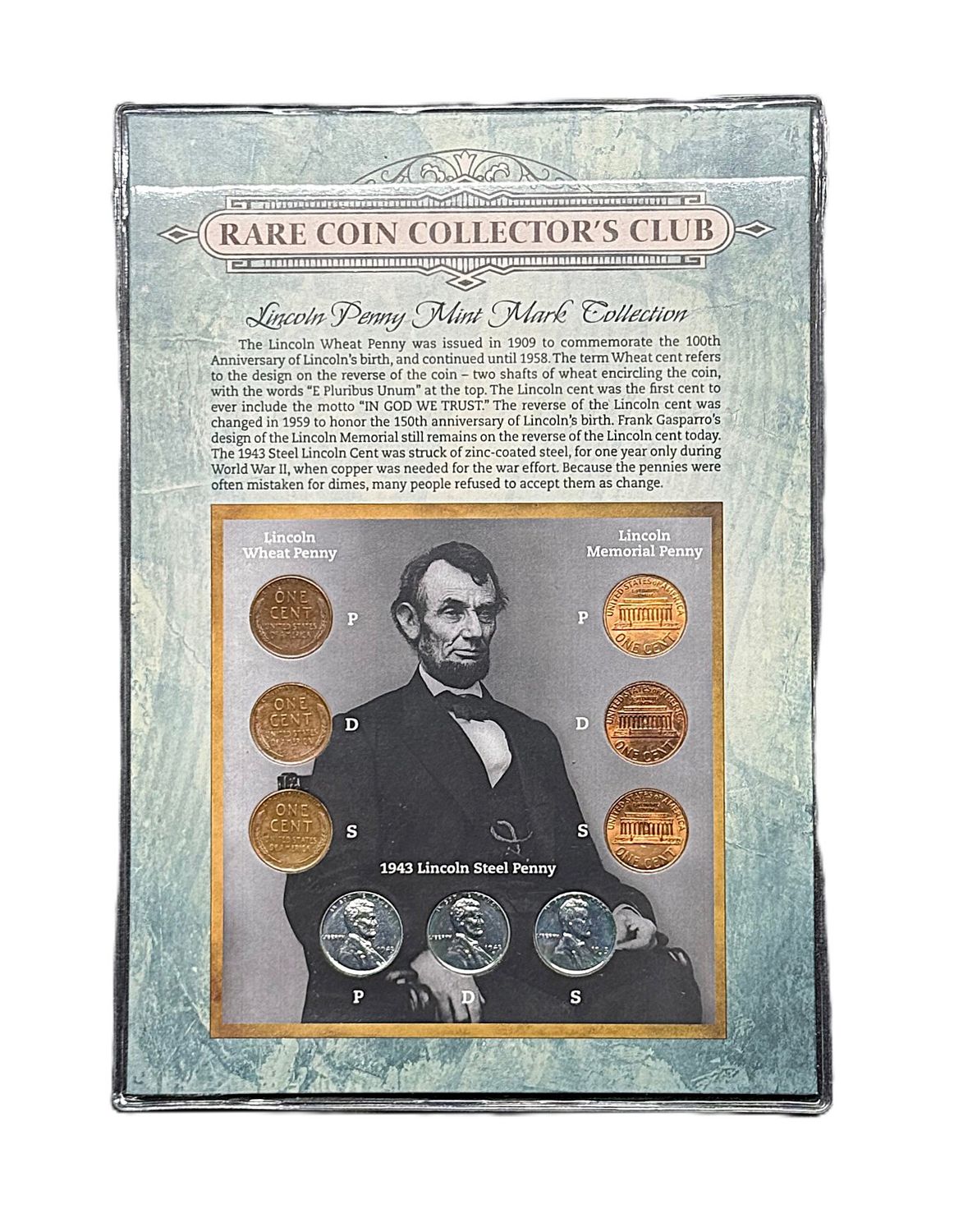 1943 Lincoln Steel Penny PDS Mint Mark Collection with Wheat &amp; Memorial Cents - Rare Coin Collector’s Club Display Set