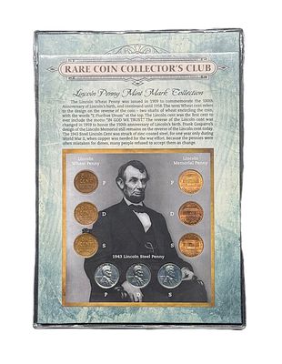 1943 Lincoln Steel Penny PDS Mint Mark Collection with Wheat &amp; Memorial Cents - Rare Coin Collector’s Club Display Set