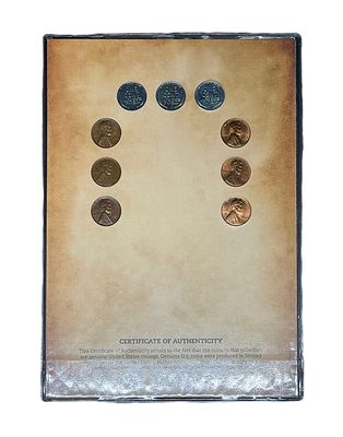 1943 Lincoln Steel Penny PDS Mint Mark Collection with Wheat &amp; Memorial Cents - Rare Coin Collector’s Club Display Set