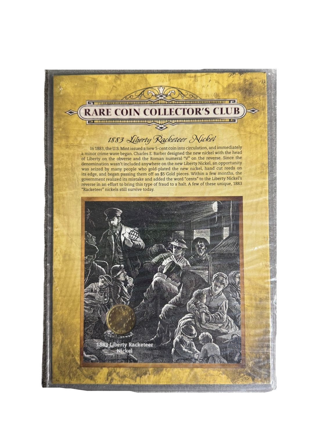 1883 Liberty Racketeer Nickel - No Cents Gold Plated Rare Coin Collector’s Club