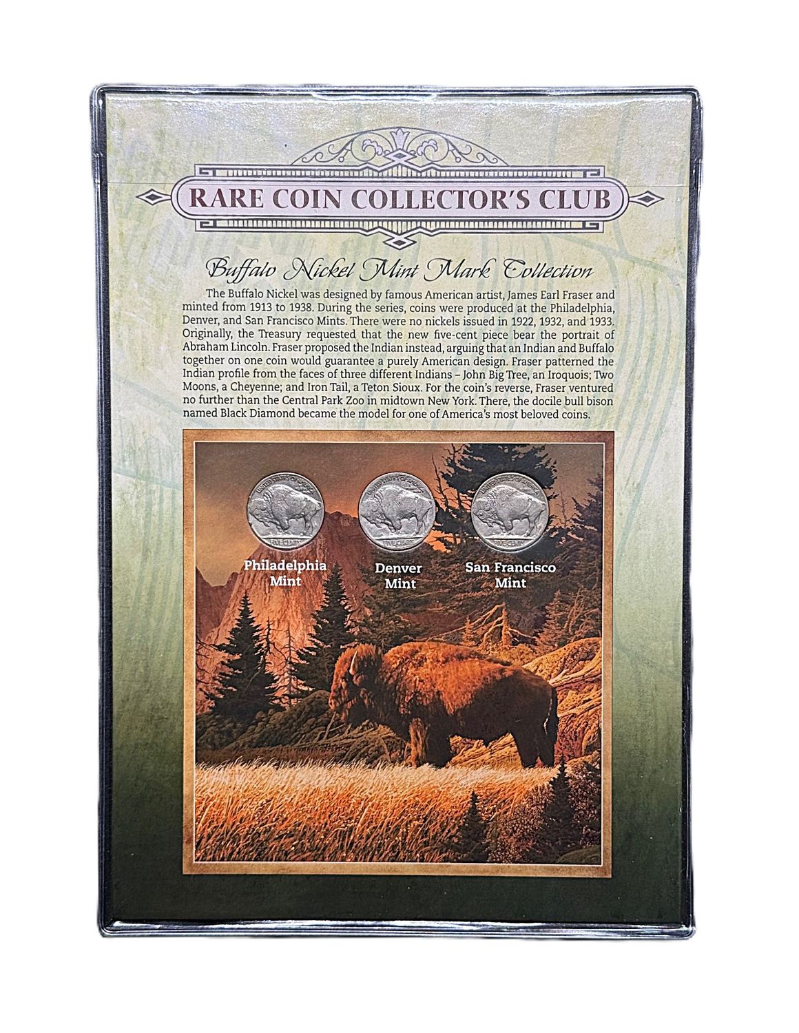 Buffalo Nickel Mint Mark Collection P D S Set - Philadelphia Denver San Francisco Rare Coin Collector’s Club