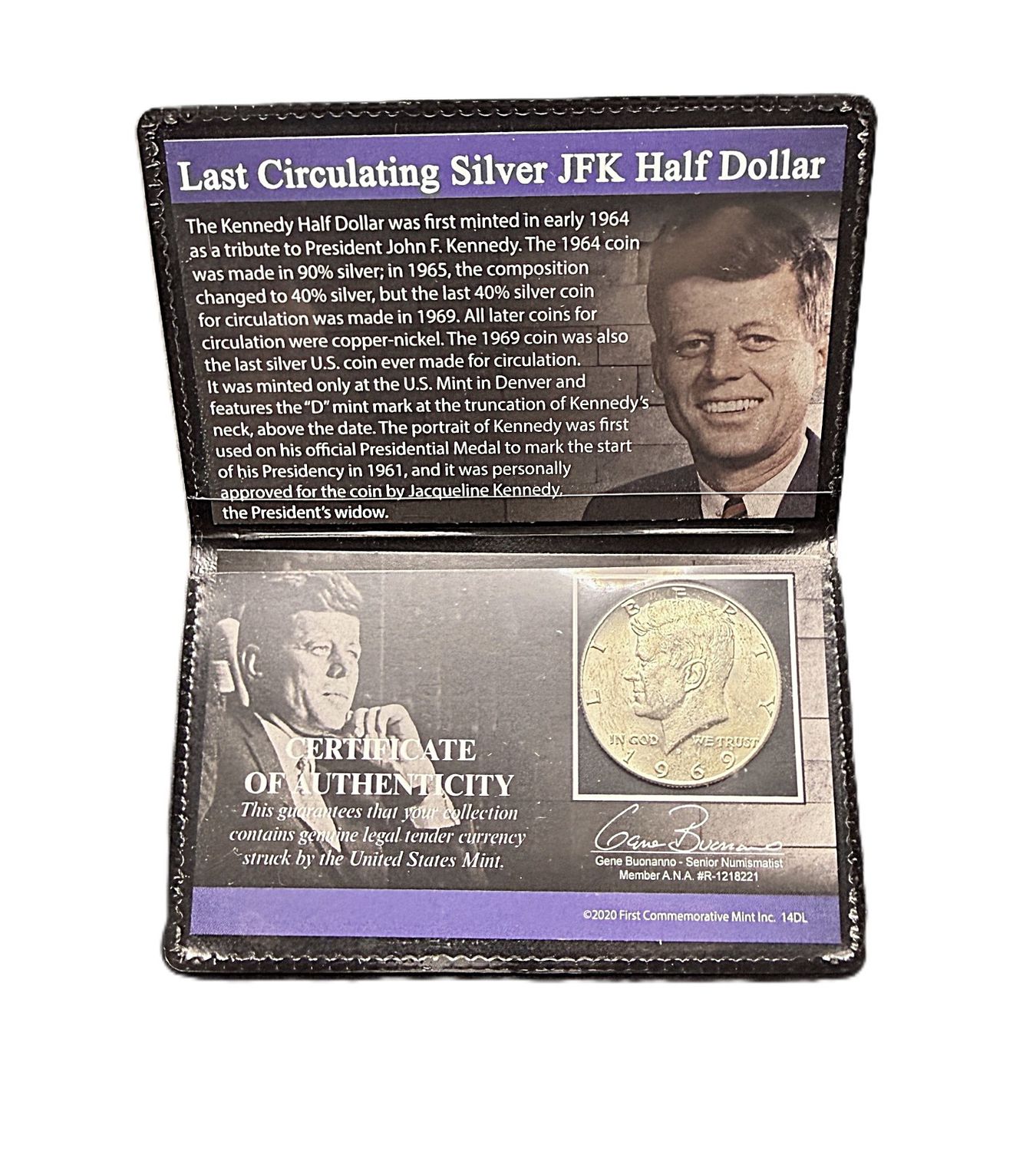 1969-D Last Circulating Silver Kennedy Half Dollar 40% Silver JFK Coin with COA