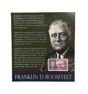 Franklin D. Roosevelt Great Americans 7-Coin Roosevelt Dime Decade Set with Stamp &amp; COA - First Commemorative Mint