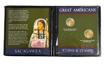 2000 Sacagawea Golden Dollar Philadelphia &amp; Denver 2-Coin P&amp;D Set with Stamp &amp; COA