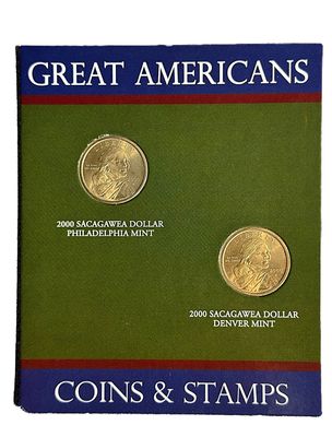 2000 Sacagawea Golden Dollar Philadelphia &amp; Denver 2-Coin P&amp;D Set with Stamp &amp; COA
