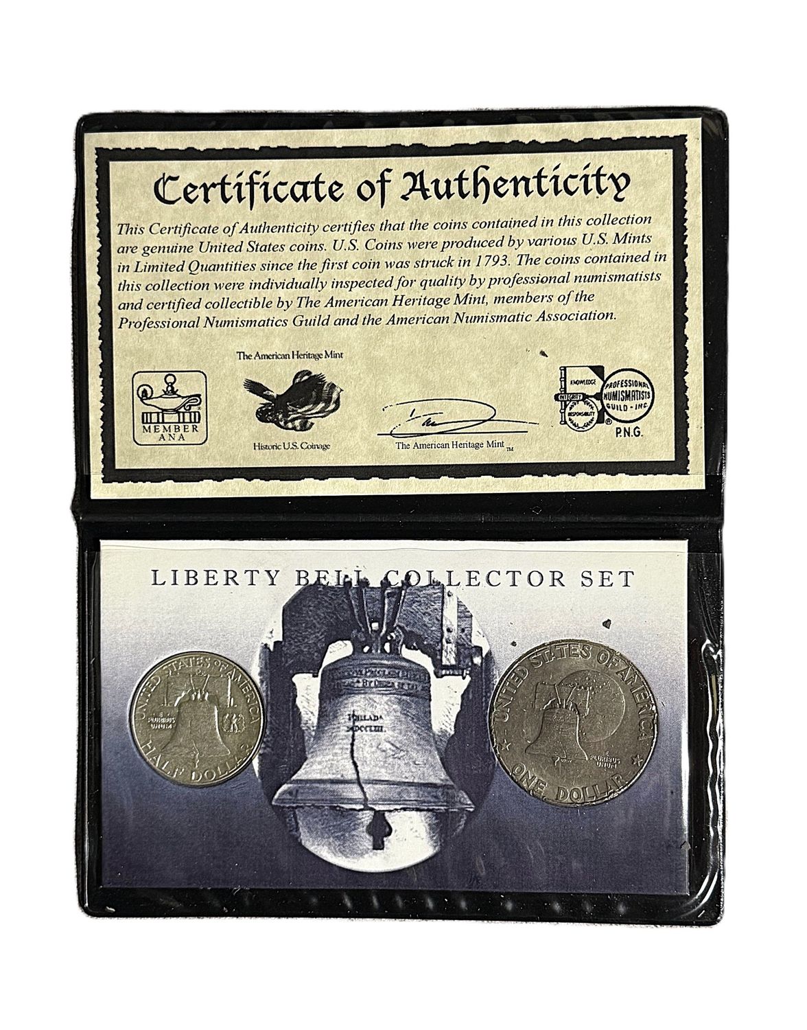 Liberty Bell Collector Set - Franklin Half Dollar and 1976 Eisenhower Dollar with COA